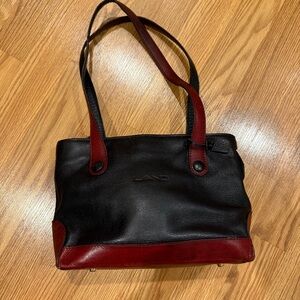 Land Black and‎ Red Leather Shoulder Bag with button strap detail